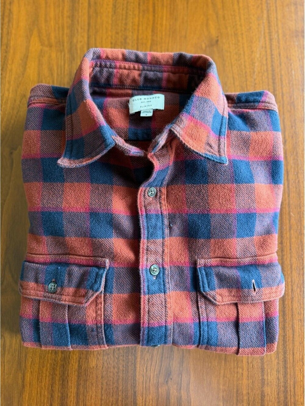 Club Monaco Orange Plaid Flannel Button Down - Size S